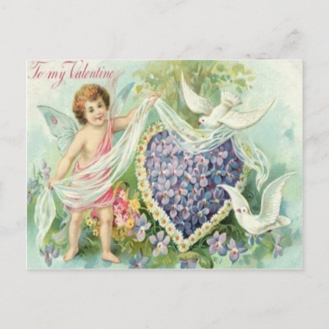 Vintage Retro Cupid Doves Valentine Card (Front)