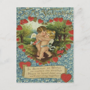 Vintage Retro Cupids Kissing Valentine Card
