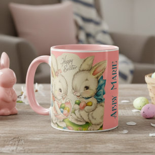 Vintage Retro Custom Happy Easter Bunnies Mug