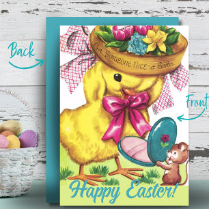 Vintage Retro Cute Easter Bonnet Chick Custom Holiday Card