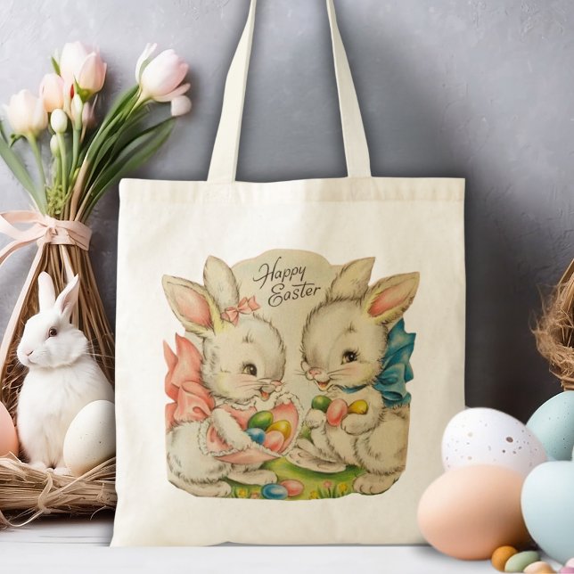 Vintage Retro Cute Happy Easter Bunnies Tote Bag (Vintage Retro Cute Happy Easter Bunnies Tote Bag)