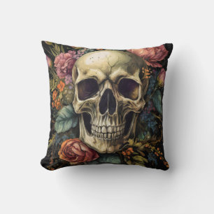 Vintage Retro Decorative Sugar Skull Gold Shiny Throw Pillow