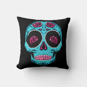 Vintage Retro Decorative Sugar Skull Gold Shiny Throw Pillow