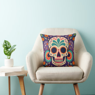 Vintage Retro Decorative Sugar Skull Throw Pillow