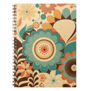 Vintage retro design floral brown beize green notebook