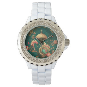 Vintage retro design floral green watch