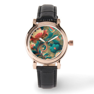 Vintage retro design floral green watch