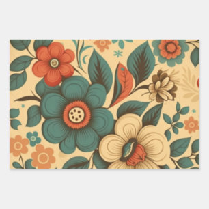 Vintage retro design floral pastel wrapping paper sheet