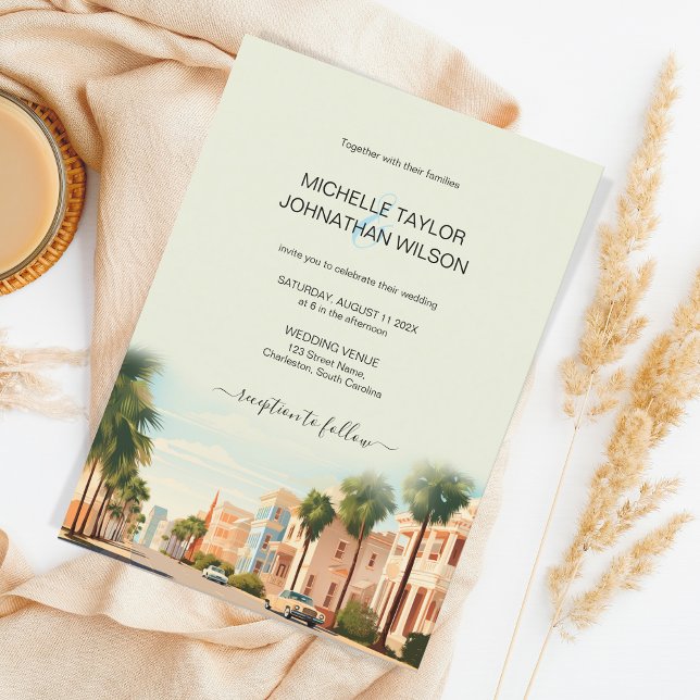 Vintage Retro Destination Wedding Charleston Invitation (Creator Uploaded)