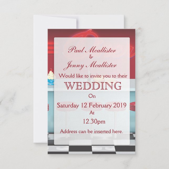 Vintage Retro Diner Wedding invite (Front)