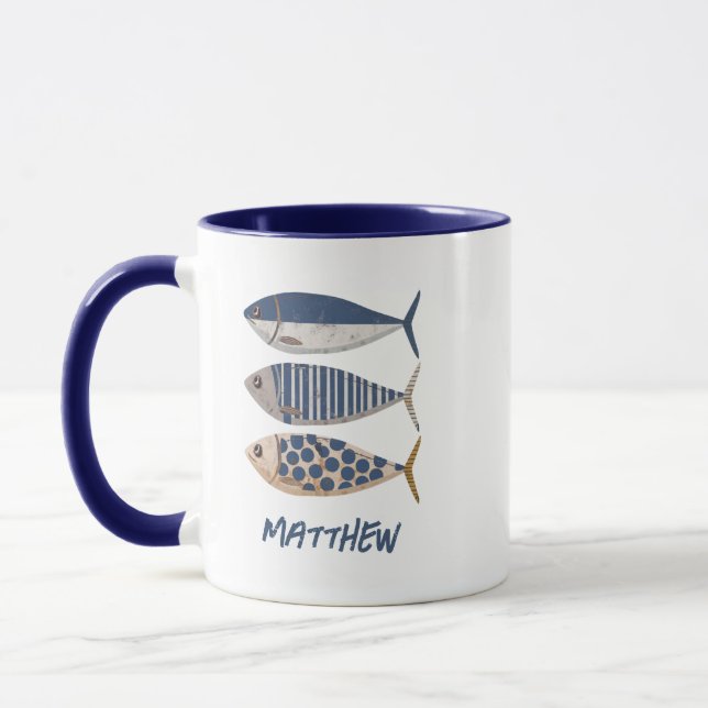 Vintage Retro Distressed Sardine,Custom Fisherman  Mug (Left)