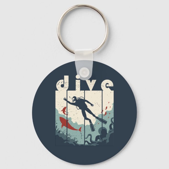 Vintage Retro Dive Scuba Diving Diver Keychain (Front)