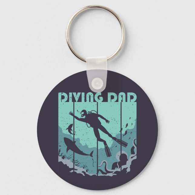 Vintage Retro Diving Dad Scuba Diver Father Keychain (Front)