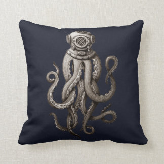 Vintage Retro Diving Suit Octopus Graphic Design Throw Pillow
