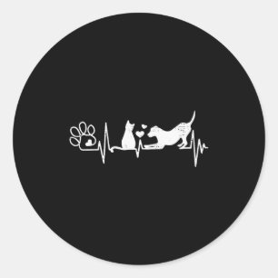 Vintage Retro Dog And Cat Heartbeat Funny  Classic Round Sticker