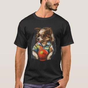 Vintage Retro Dog Playing Bowling Bowl Bowler Pupp T-Shirt