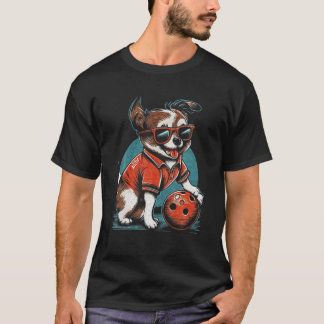 Vintage Retro Dog Playing Bowling Bowl Bowler Pupp T-Shirt