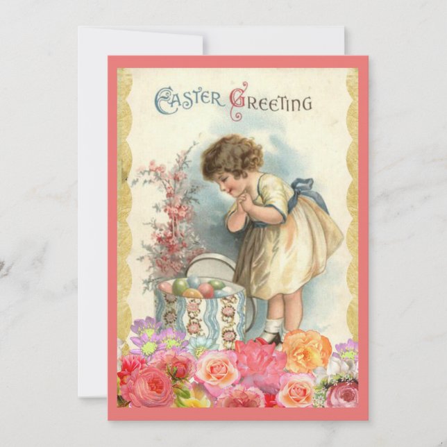 Vintage Retro Easter Eggs Flowers Holiday Card (Front)