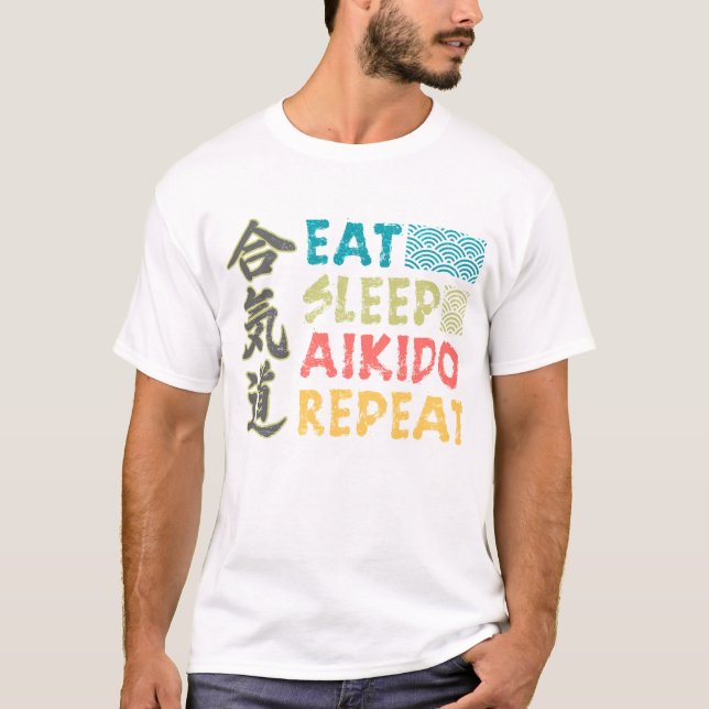 Vintage Retro Eat Sleep Aikido Repeat T-Shirt (Front)