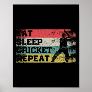 Vintage Retro Eat Sleep Cricket Repeat Funny Sport Poster