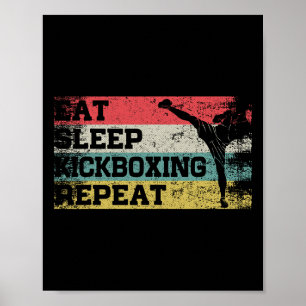 Vintage Retro Eat Sleep Kickbox Repeat Funny Kickb Poster