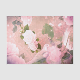 Vintage Retro Elegant Dove Feathers Roses Tissue Paper