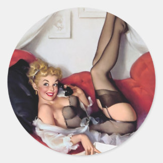 Vintage Retro Elvgren Phone Telephone Pin Up Girl Classic Round Sticker