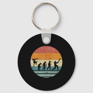 Vintage Retro Evolution Of Cricket Player Silhouet Keychain