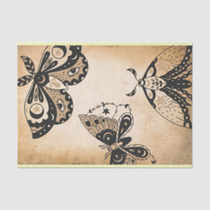 Vintage retro faded black moths tan parchment tissue paper
