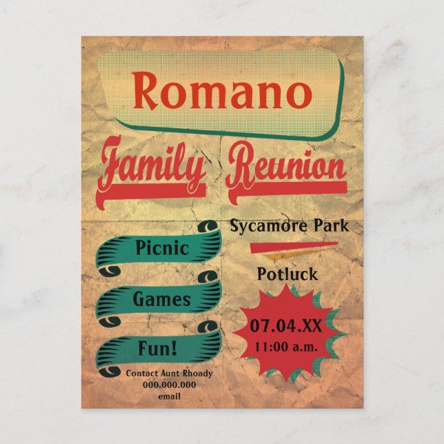 Vintage Retro Family Reunion Postcard (Front)