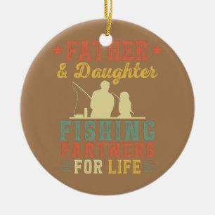 Vintage Retro Father And Daughter Fishing Ceramic Ornament