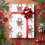 Vintage Retro Festive Candy Cane Christmas Wrapping Paper<br><div class="desc">Festive Vintage-Retro Candy Cane Christmas Wrapping Paper.  Red and white candy cane adorned with red ribbon and Christmas greenery.</div>