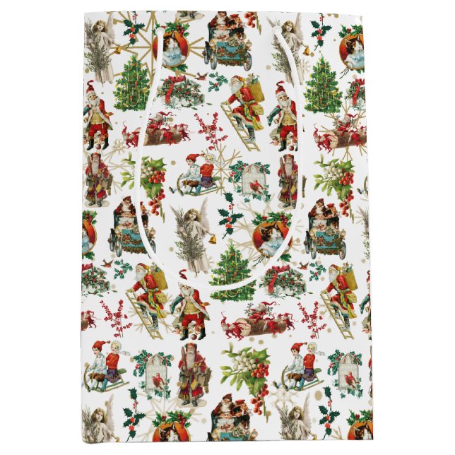 Vintage Retro Festive Christmas Holiday Medium Gift Bag (Front)