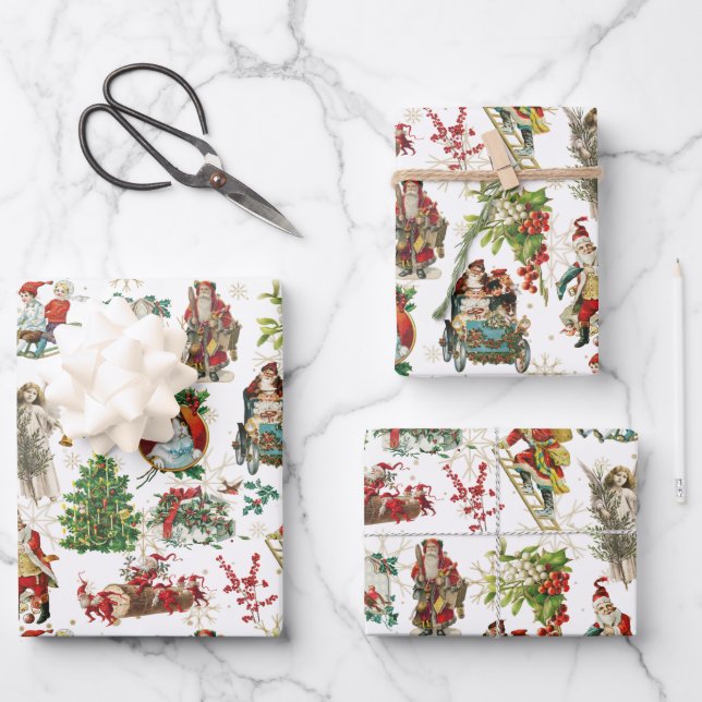 Vintage Retro Festive Christmas Holiday  Wrapping Paper Sheet (Front)