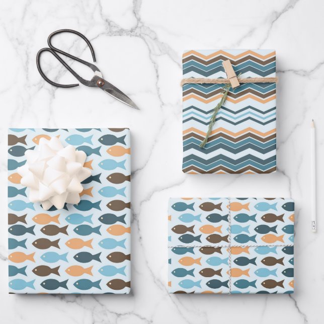 Vintage Retro Fish Wrapping Paper Sheet (Front)