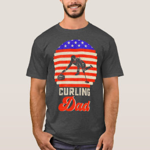 Vintage Retro Flag Proud Curling Dad Curler T-Shirt