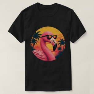Vintage Retro Flamingo Beach Sunset Sunglasses T-Shirt