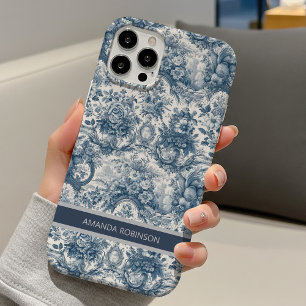 Vintage retro floral blue seamless toile de jouy  iPhone 16 case