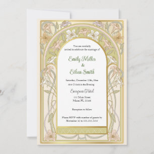 Vintage retro floral framed wedding invitation