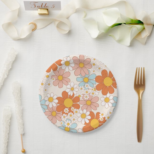 Vintage Retro Floral Pattern Paper Plate (Wedding)