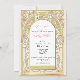 Vintage retro floral pink gold shower invitation