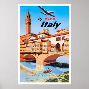 Vintage Retro Florence Tuscany Italy World Travel Poster