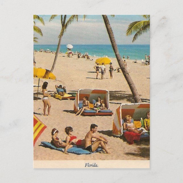 Vintage Retro Florida Beach Travel Postcard (Front)