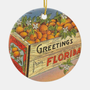 Vintage Retro Florida Oranges Ceramic Ornament