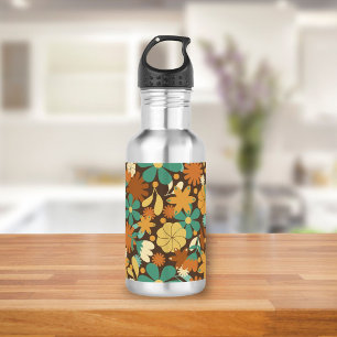 Vintage Retro Flower Power in Brown 532 Ml Water Bottle