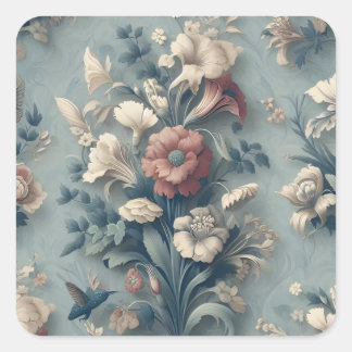 Vintage Retro Flowers & Classical Patterns Square Sticker