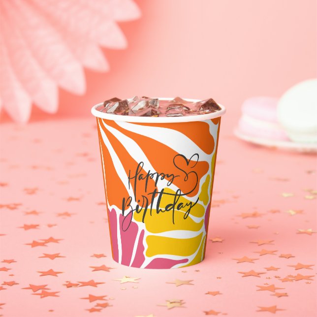 Vintage Retro Flowers Elegant & Colourful Birthday Paper Cups (Insitu)