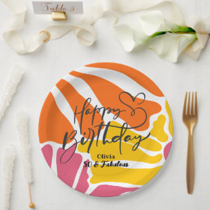 Vintage Retro Flowers Elegant & Colourful Birthday Paper Plate