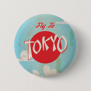 Vintage Retro Fly to Tokyo Travel Poster 2 Inch Round Button
