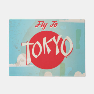 Vintage Retro Fly to Tokyo Travel Poster Doormat
